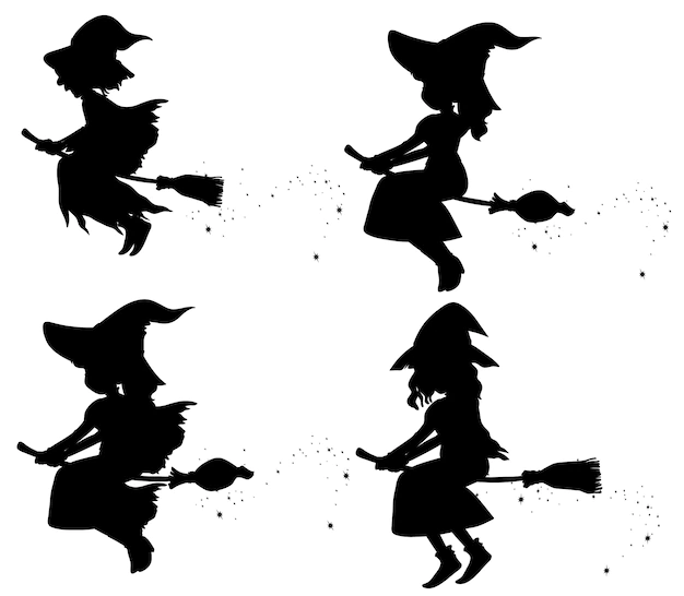 Free Vector | Witches in silhouette cartoon character isolated on white background