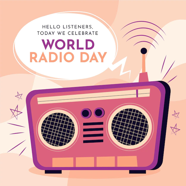 Free Vector | World radio day hand drawn background with retro radio