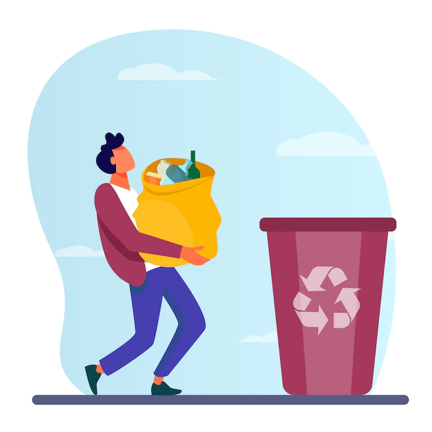 Free Vector | Young guy carrying bag with garbage to trash bin
