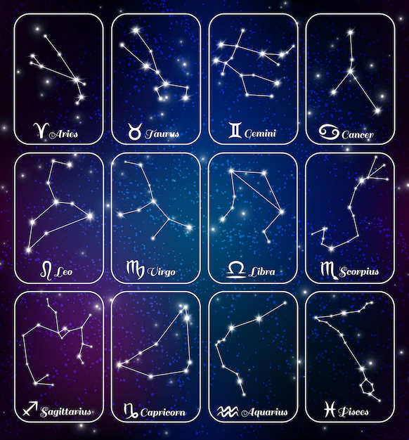 Free Vector | Zodiac constellations realistic cards set
