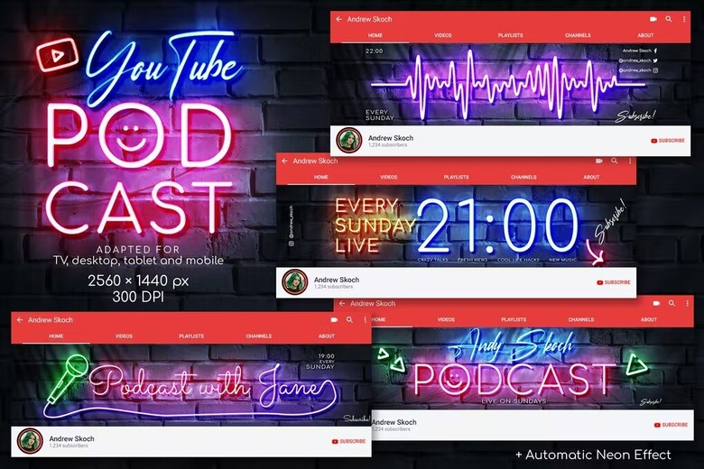 Neon Podcast - YouTube Channel Art free download 