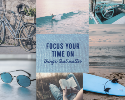 Pale Blue Denim Retro Summer Motivational Quote Photo Collage 