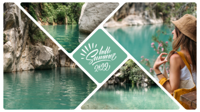 Turquoise Ocean Water Seascape Hello Summer! Photo Collage Facebook Cover