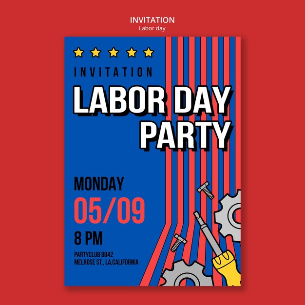 Free PSD | Flat design labor day invitation template