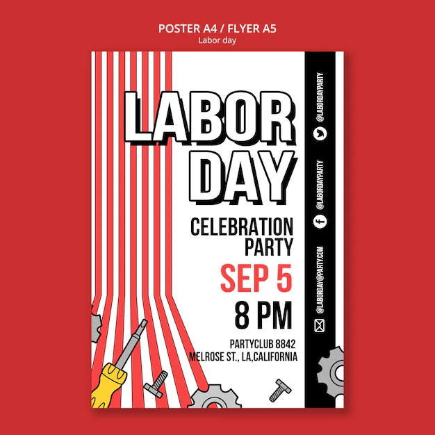 Free PSD | Flat design labor day poster template