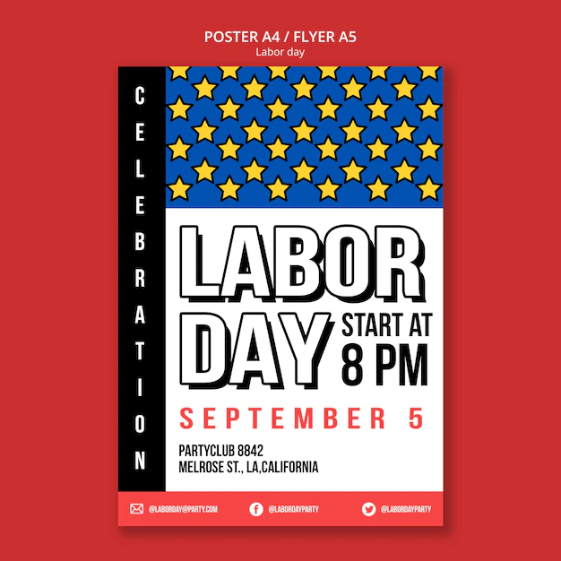 Free PSD | Flat design labor day poster template