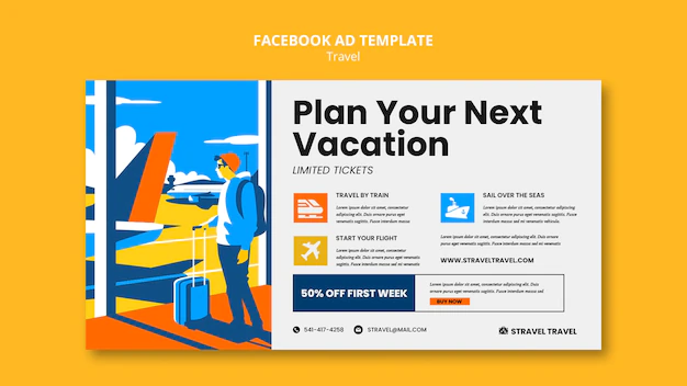 Free PSD | Flat design travel facebook ad template