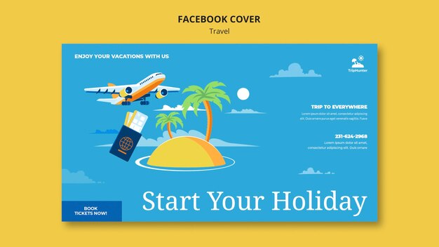 Free PSD | Flat design travel facebook cover template