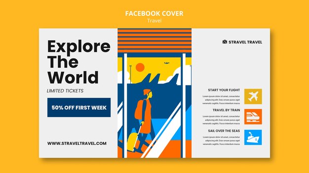 Free PSD | Flat design travel facebook cover template