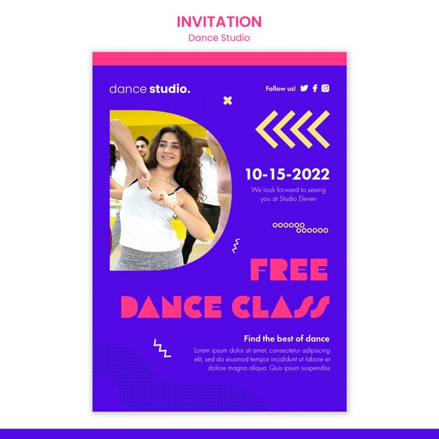 Free PSD | Dance studio invitation template design