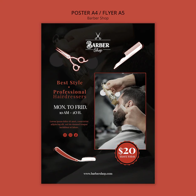 Free PSD | Flat design barbershop template