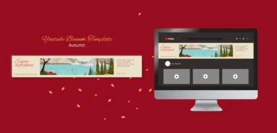Free PSD | Autumn celebration youtube banner template with landcape