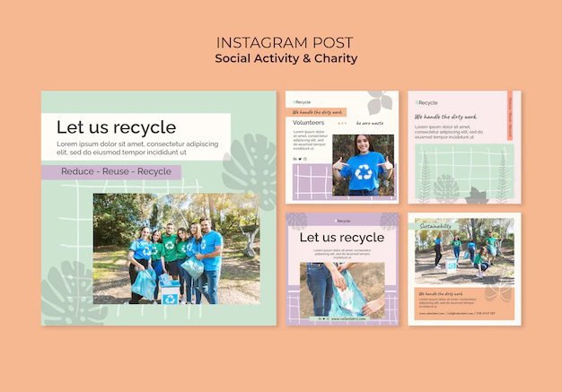 Free PSD | Environmental activity and zero waste instagram posts collection
