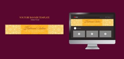 Free PSD | Indian food restaurant youtube banner template with mandala design