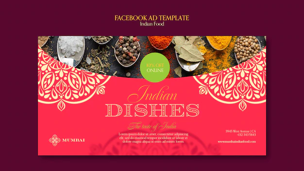 Free PSD | Indian food restaurant social media promo template with mandala design