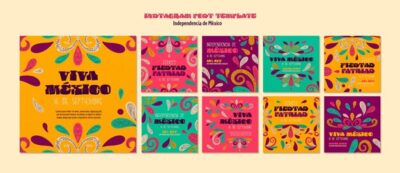 Free PSD | Instagram posts collection for mexico independence celebration