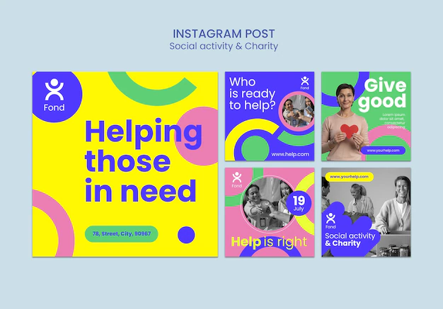 Free PSD | Instagram posts collection for charity and philanthropy