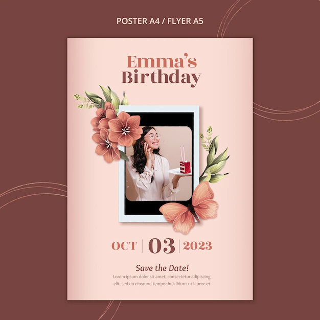 Free PSD | Floral vertical poster template for birthday celebration