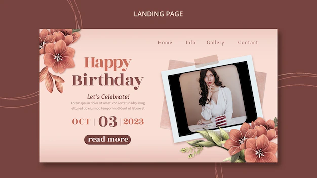 Free PSD | Floral landing page template for birthday celebration