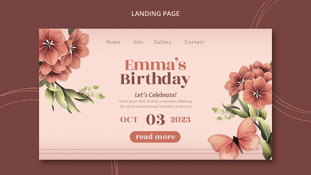 Free PSD | Floral landing page template for birthday celebration