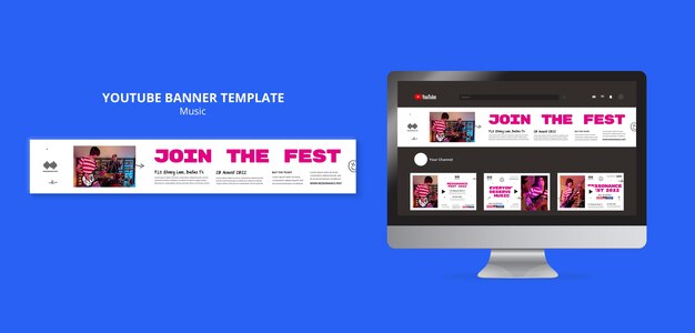 Free PSD | Youtube banner template for music festival