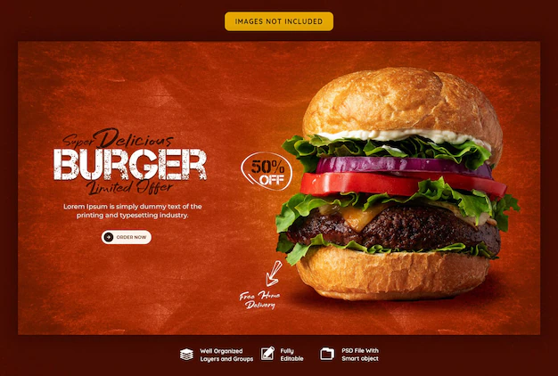 Free PSD | Delicious burger and food menu web banner template