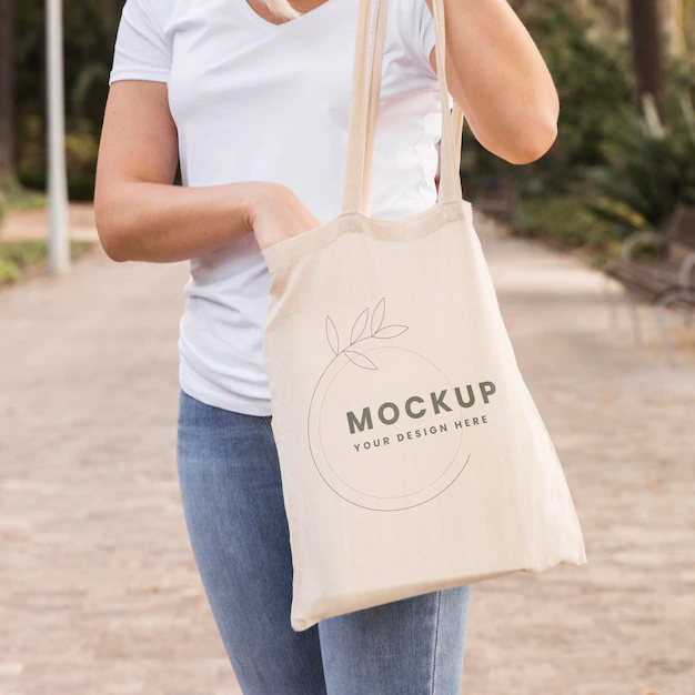 Free PSD | Woman with bag mock-up concept