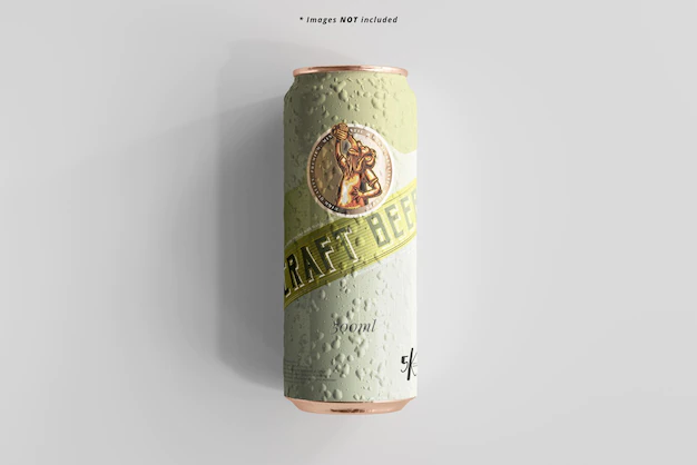 Free PSD | Large sleek beer can mockup with condensation effect