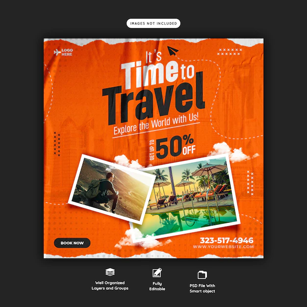 Free PSD | Travel and tourism instagram post or social media post template