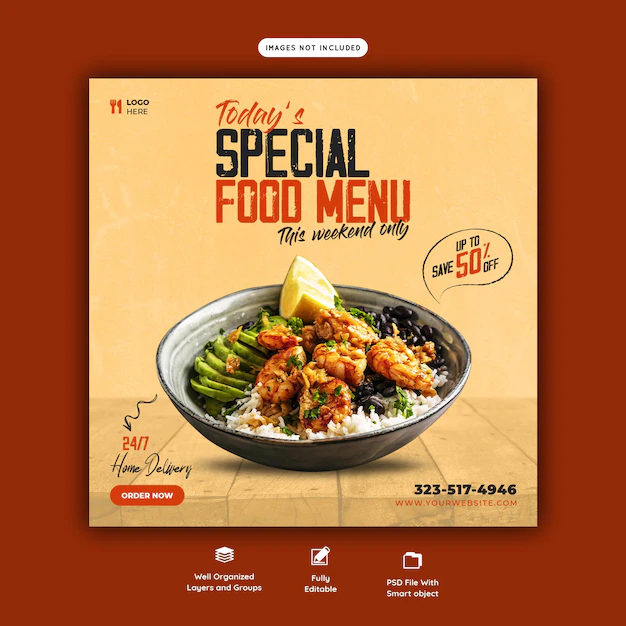 Free PSD | Food menu and restaurant social media banner template