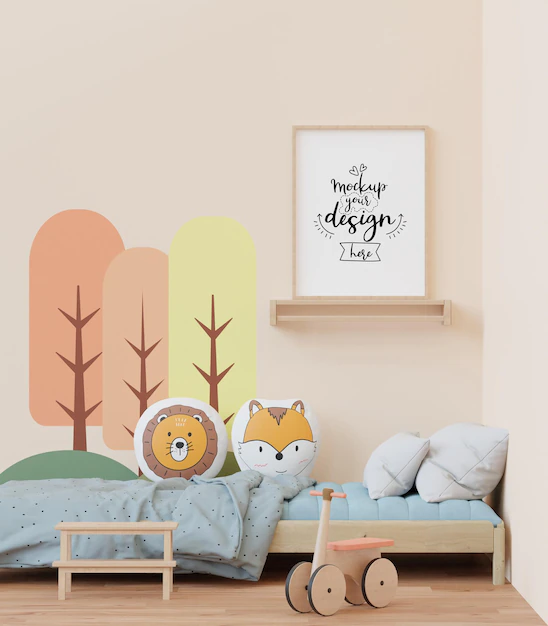 Free PSD | Poster frame in kids room psd mockup