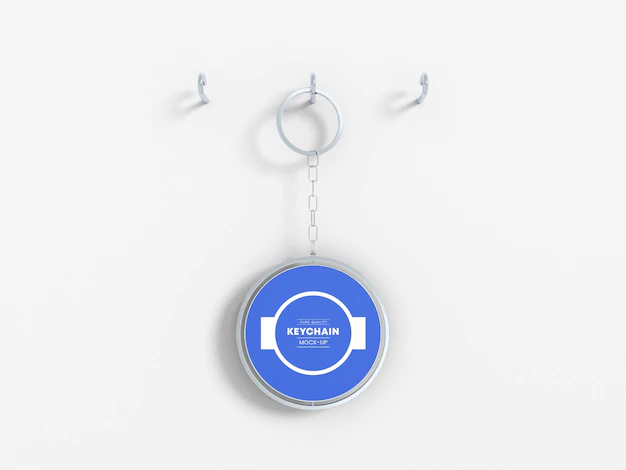 Free PSD | Circular metal keychain mockup
