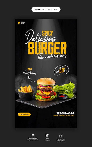 Free PSD | Delicious burger and food menu instagram and facebook story template