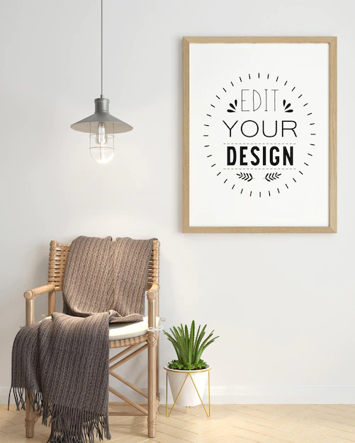 Free PSD | Poster frame in living room mockup