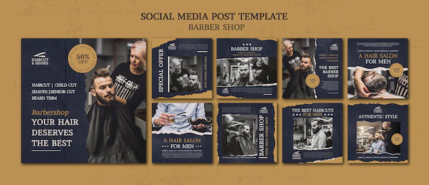 Free PSD | Barbershop instagram posts collection