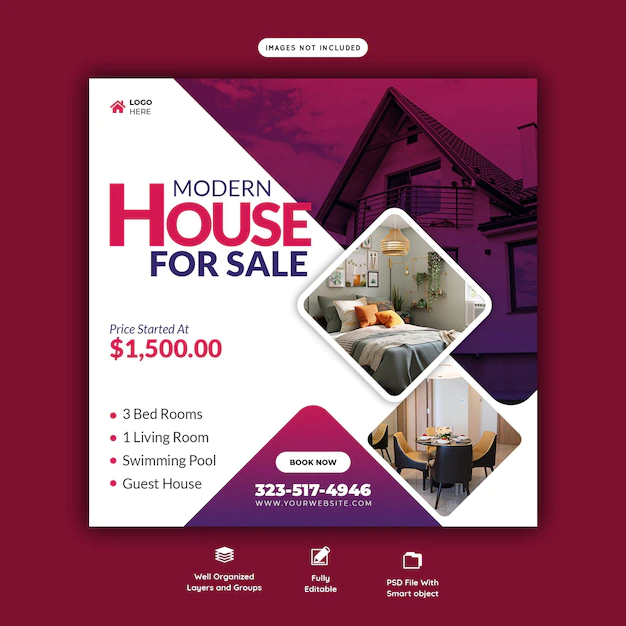 Free PSD | Real estate house property instagram post or social media banner template