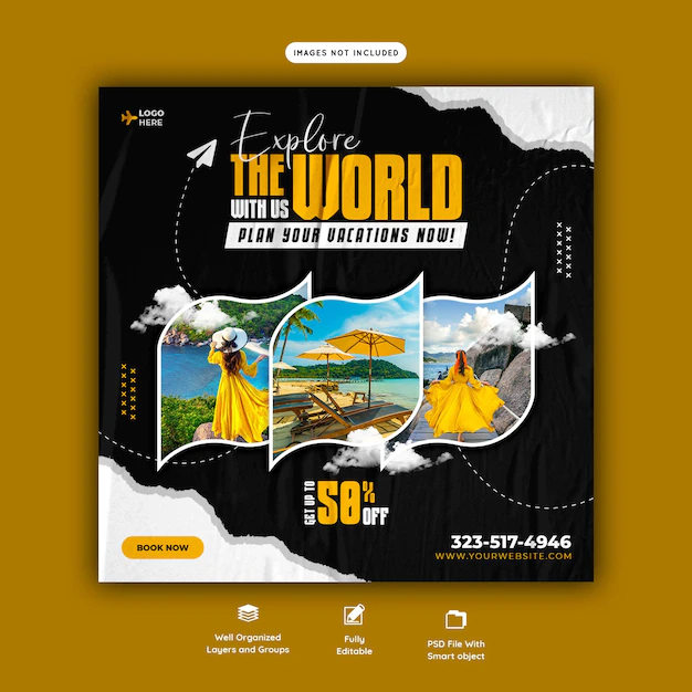 Free PSD | Travel and tourism instagram post or social media post template