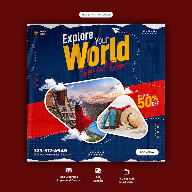 Free PSD | Travel and tourism instagram post or social media post template