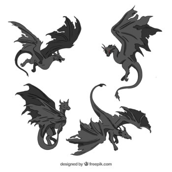 Free Vector | Dragons collection in black color