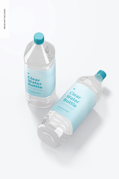 Free PSD | 1l clear water bottles mockup, top view