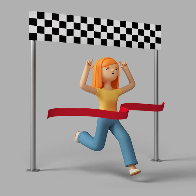 Free PSD | 3d female character reaching finish line