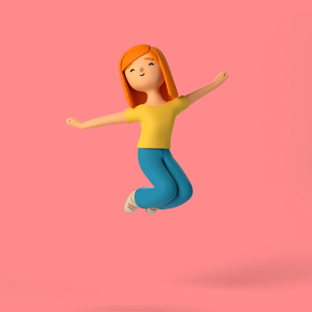 Free PSD | 3d girl character jumping in the air