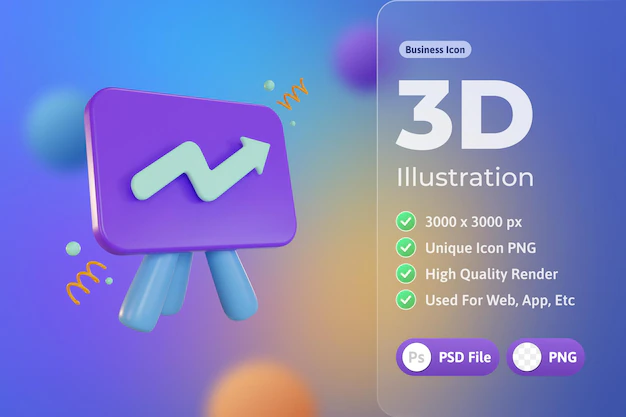 Free PSD | 3d icon business, whiteboard, with statistics