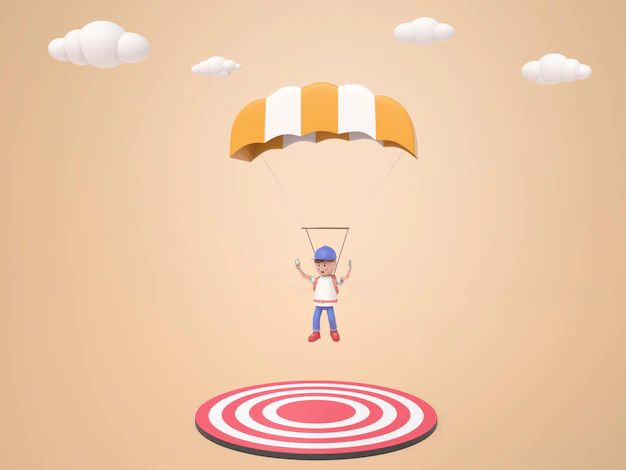 Free PSD | 3d male cartoon character parachuting to the target