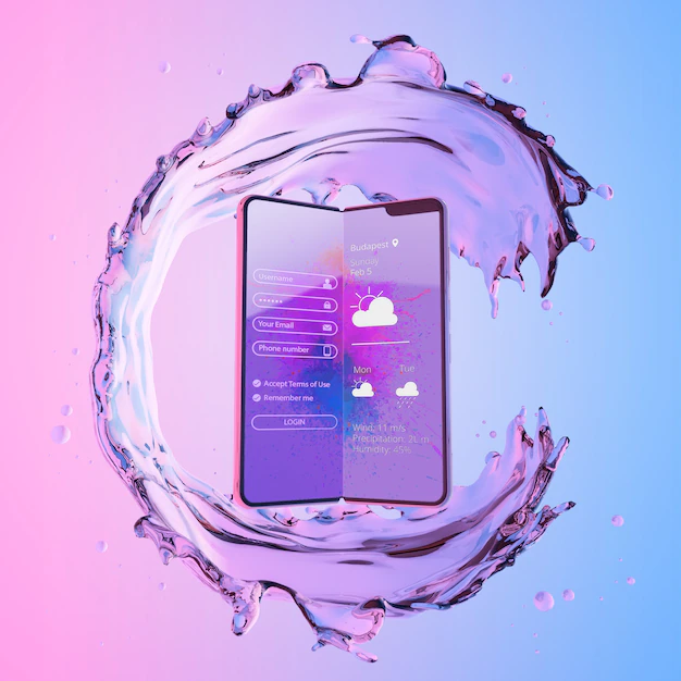 Free PSD | 3d smartphone with water effect