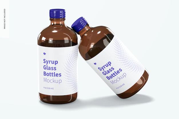 Free PSD | 4 oz syrup glass bottles mockup