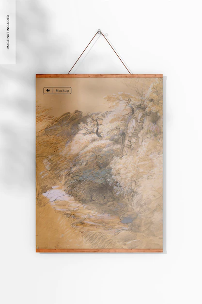 Free PSD | 5:7 wooden frame poster hanger mockup