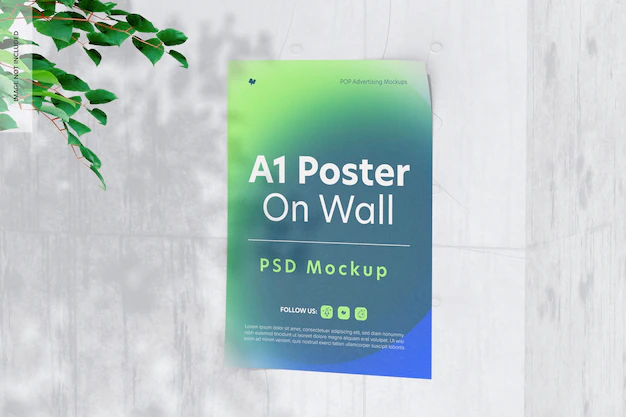 Free PSD | A1 poster on wall mockup, right view