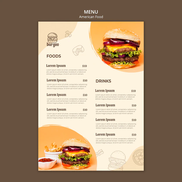 Free PSD | American food menu template concept