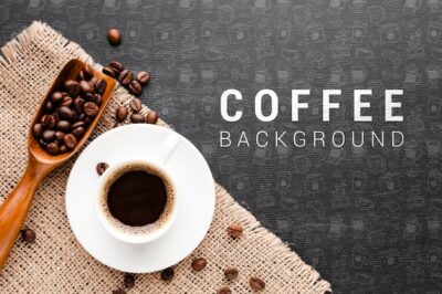 Free PSD | Aromatic coffee with coffee beans background
